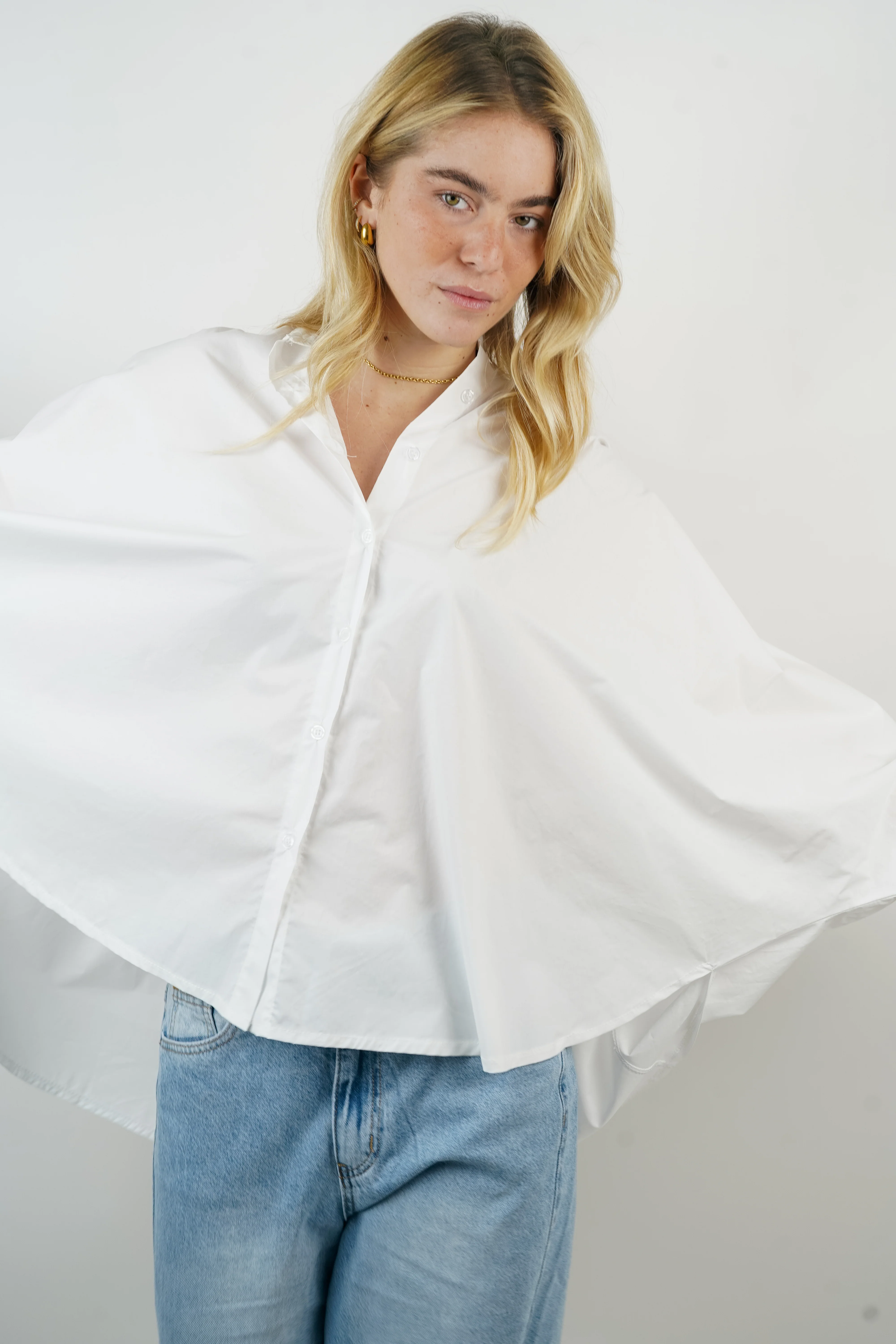 Chemise coton manches chauve-souris blanche - Image 2