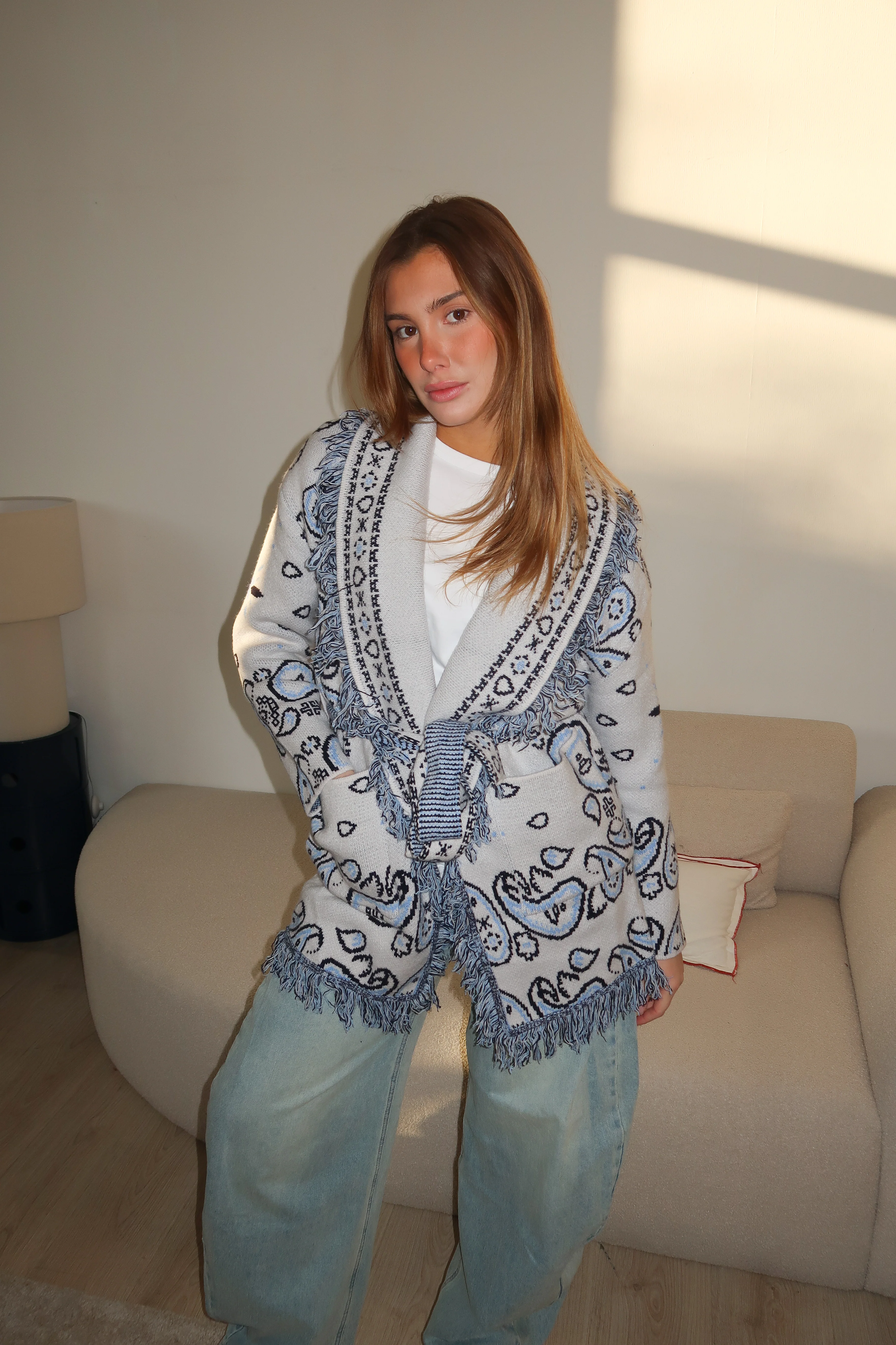 Gilet Suzanne gris et bleu