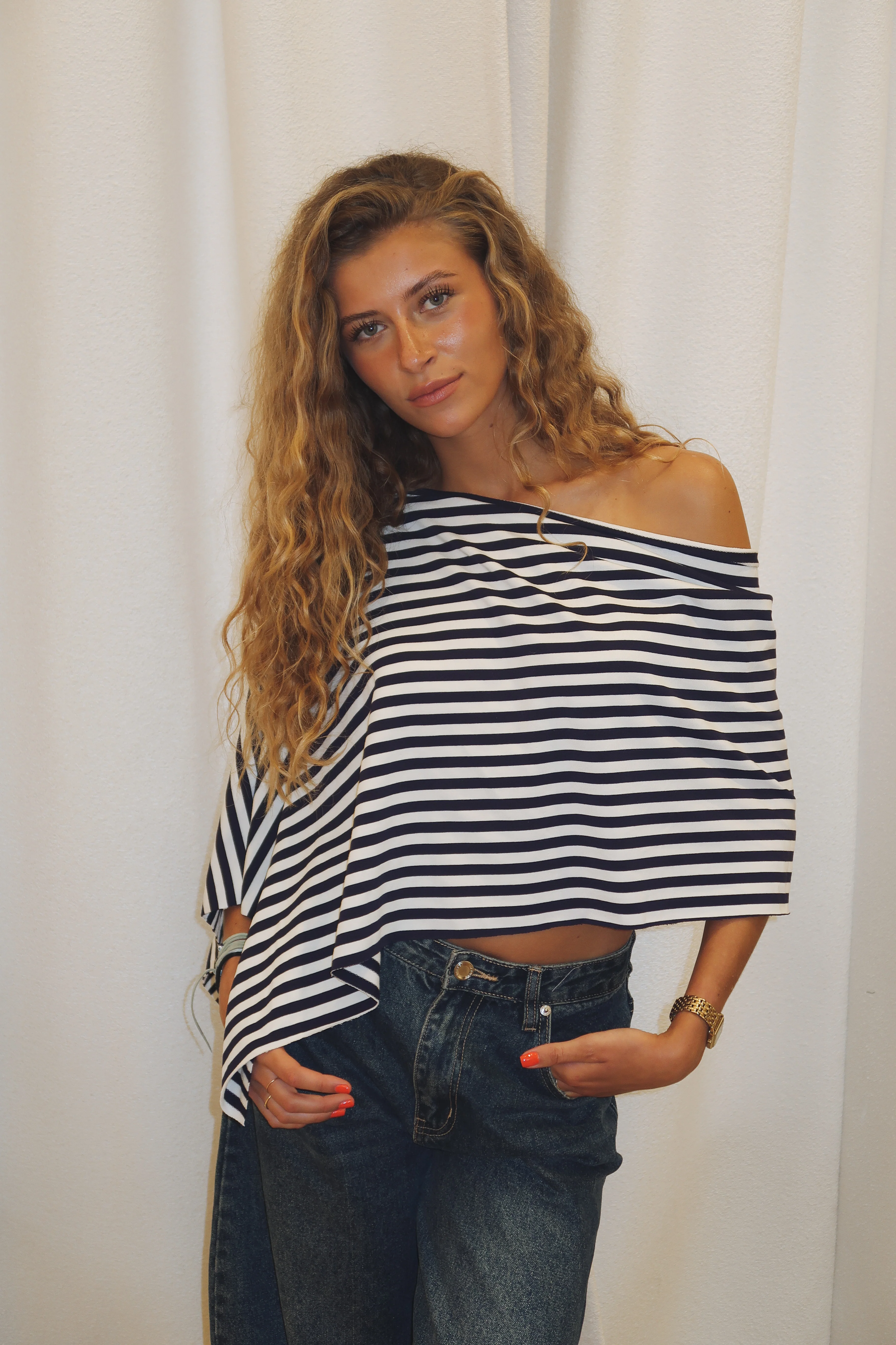 Haut Annick bleu marine et blanc - Image 5