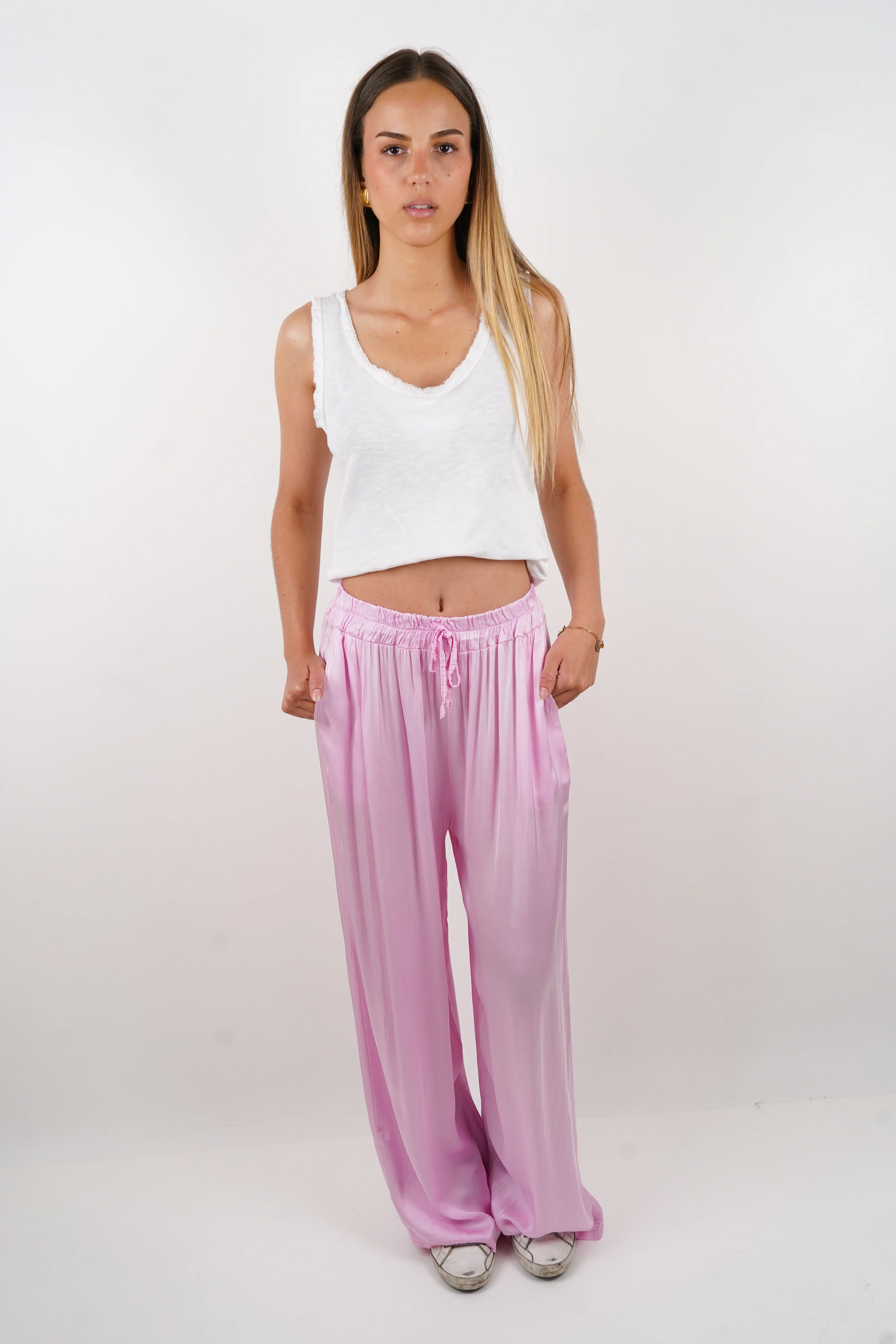 Pantalon en soie Giuseppa rose