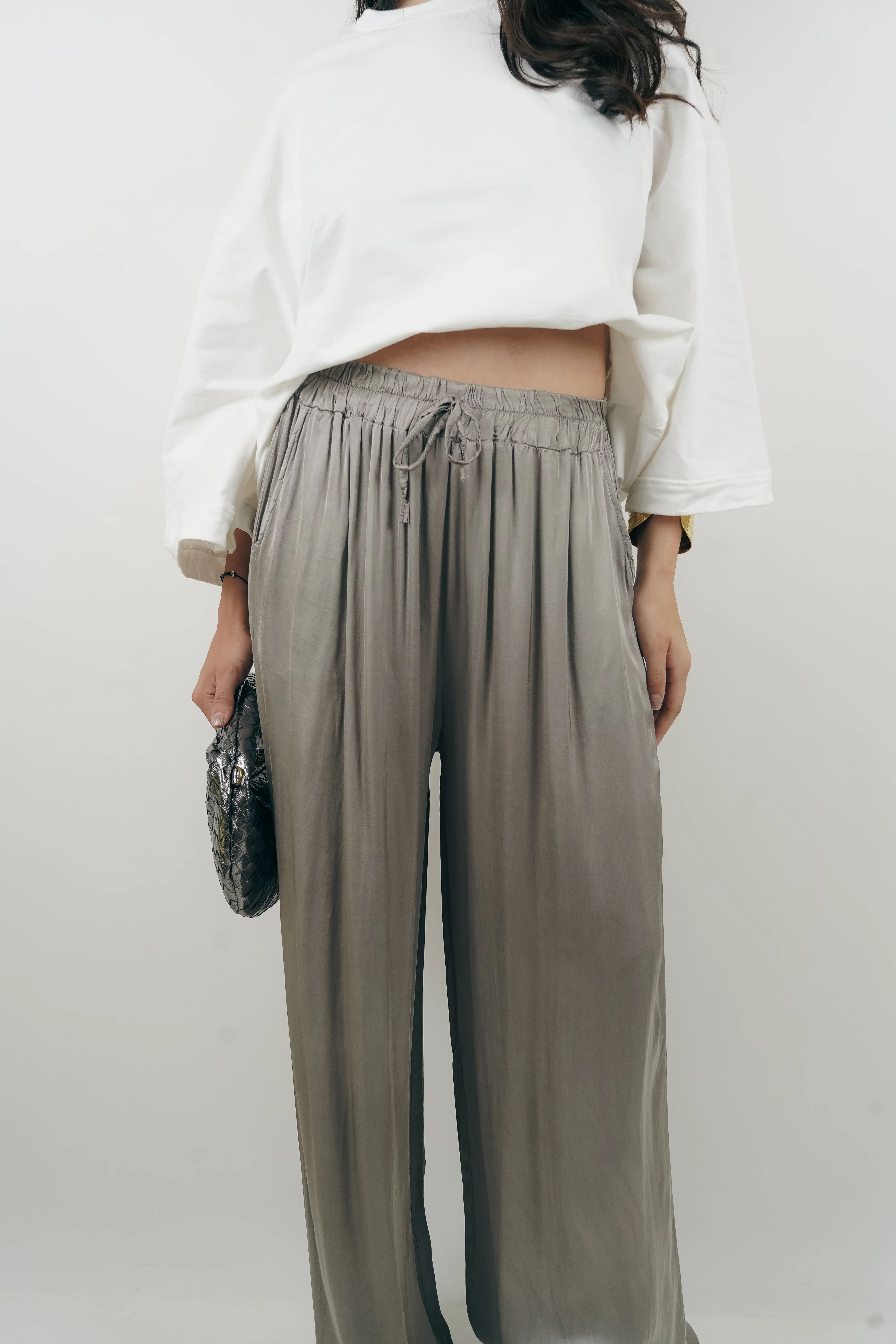 Pantalon en soie Giuseppa taupe