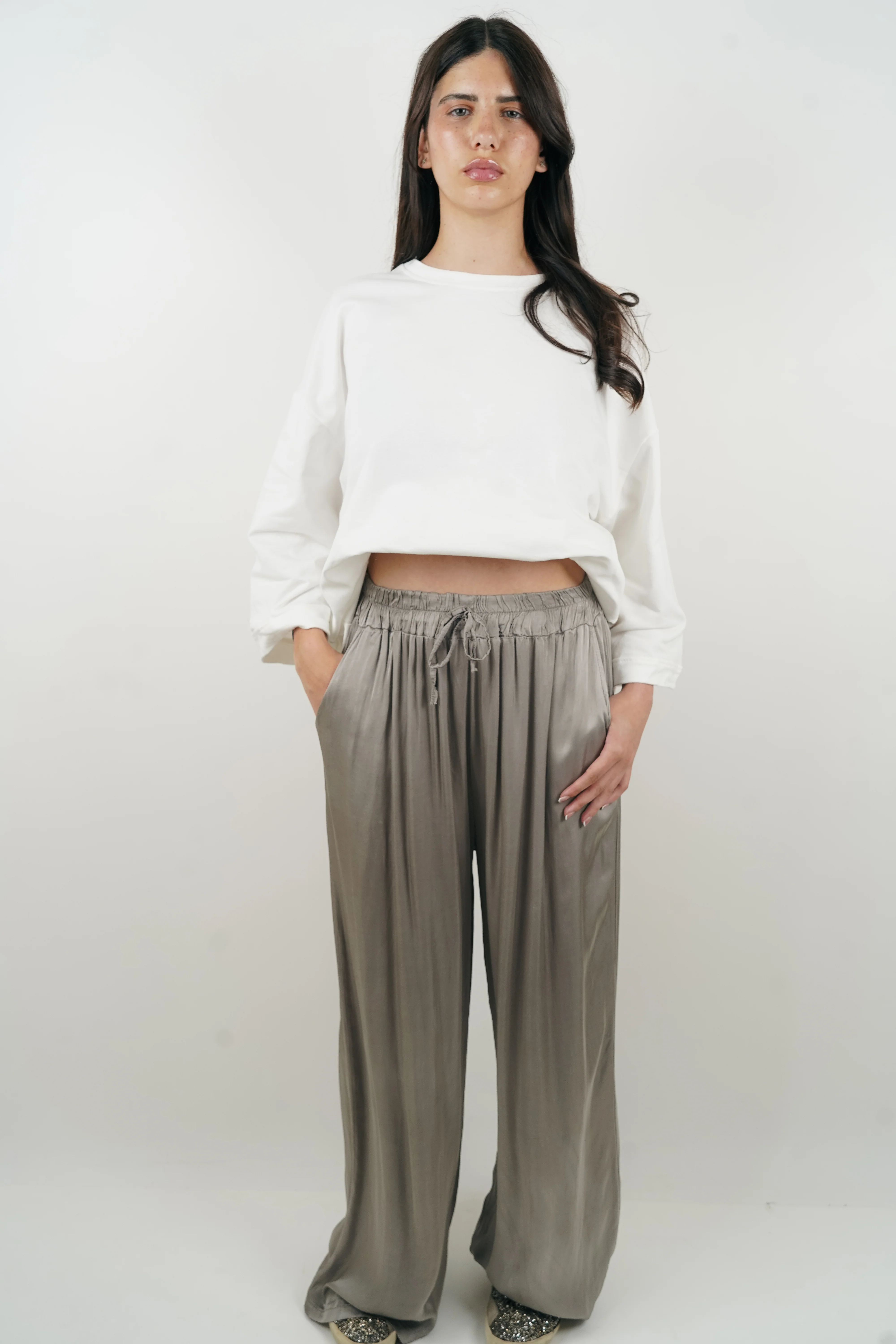 Pantalon en soie Giuseppa taupe - Image 2