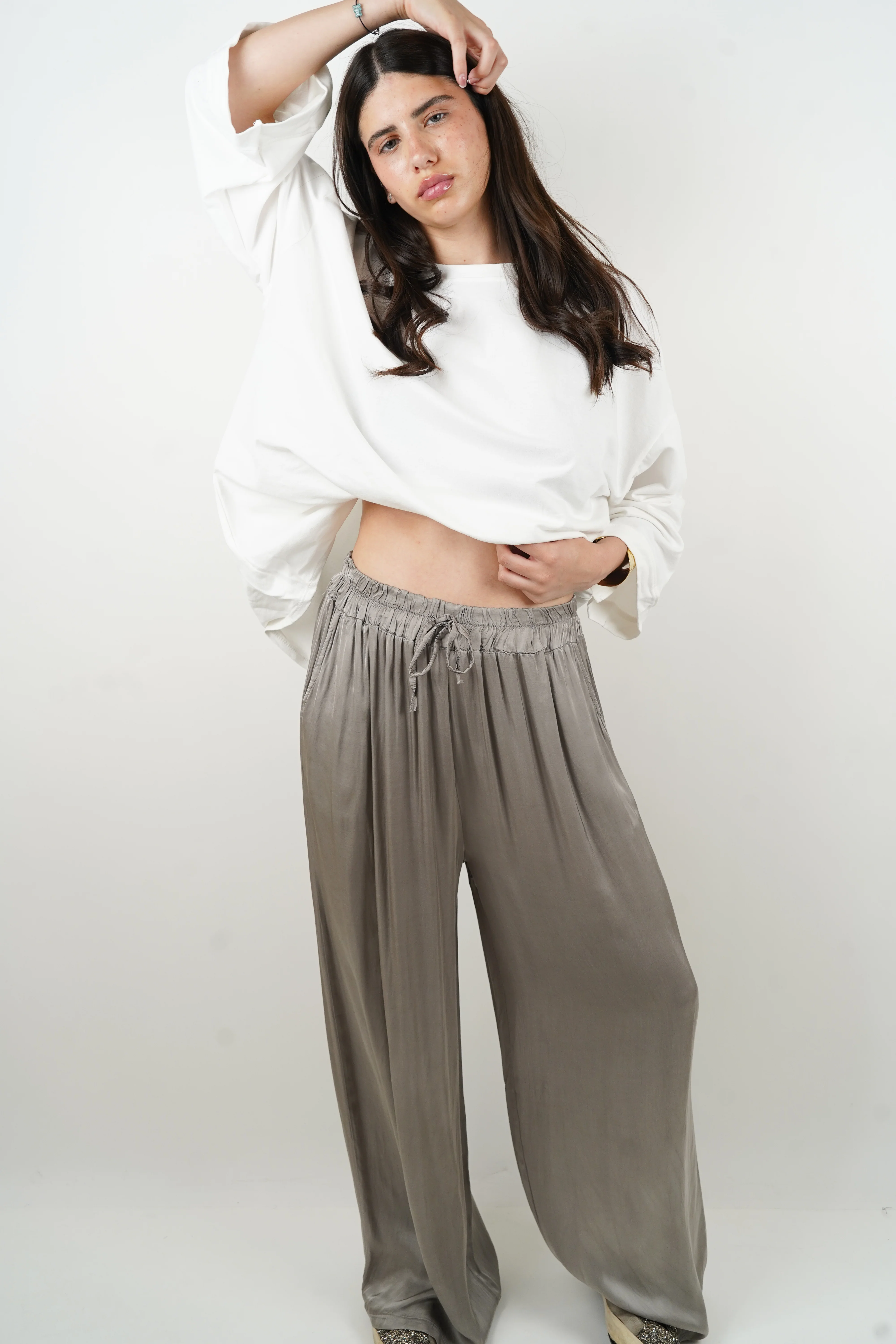 Pantalon en soie Giuseppa taupe - Image 3