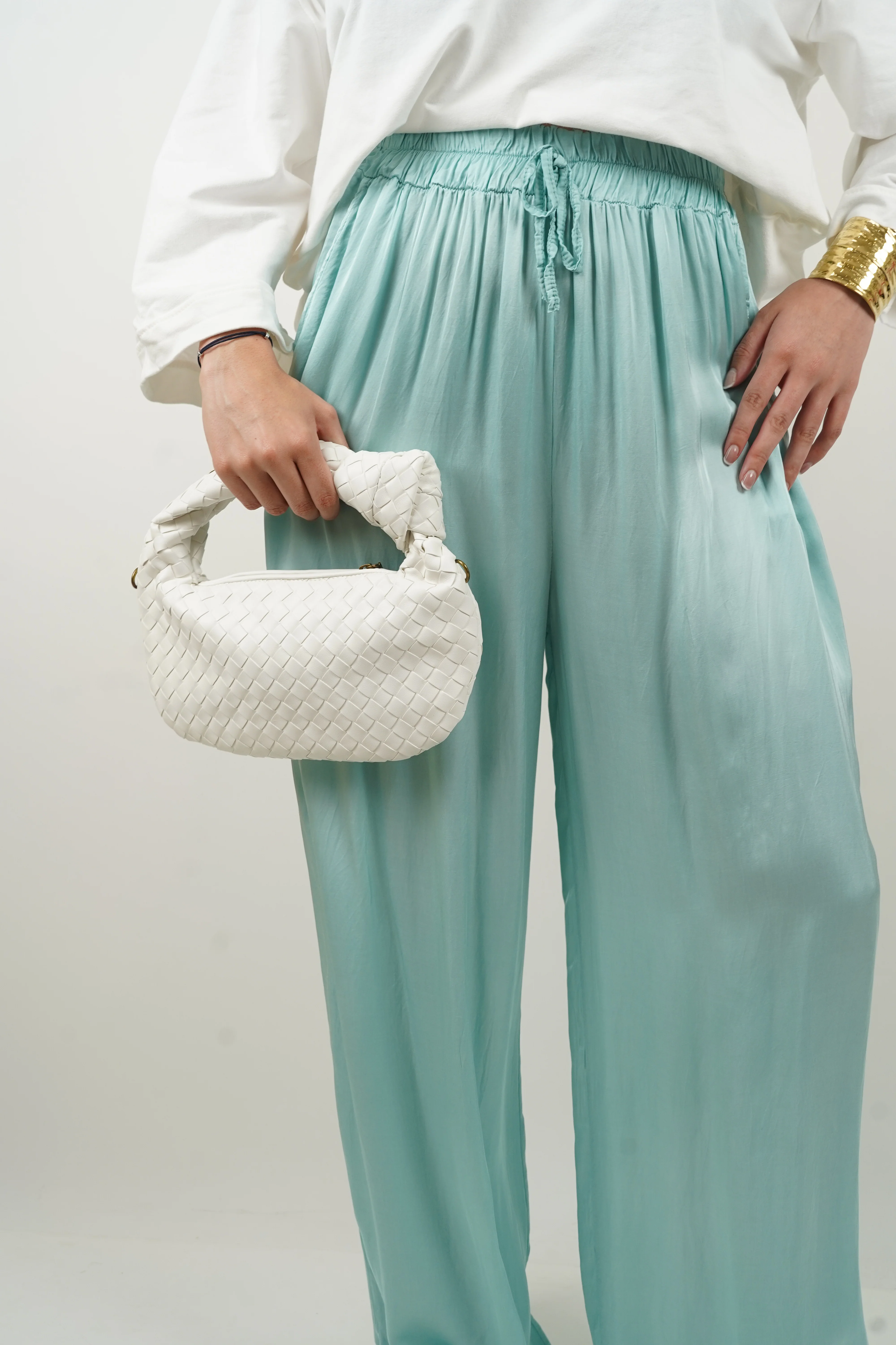 Pantalon en soie Giuseppa vert d'eau - Image 2