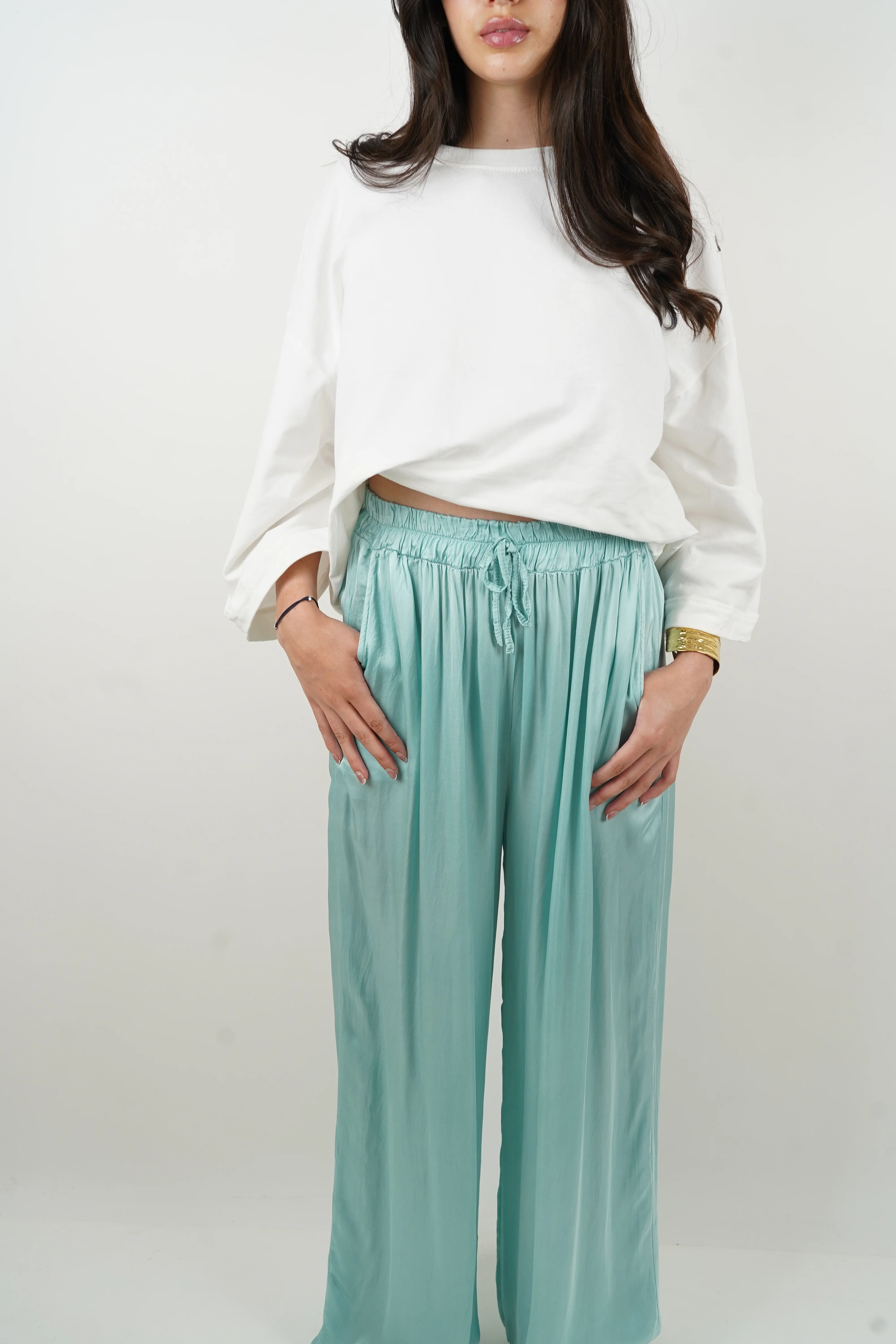 Pantalon en soie Giuseppa vert d'eau - Image 6