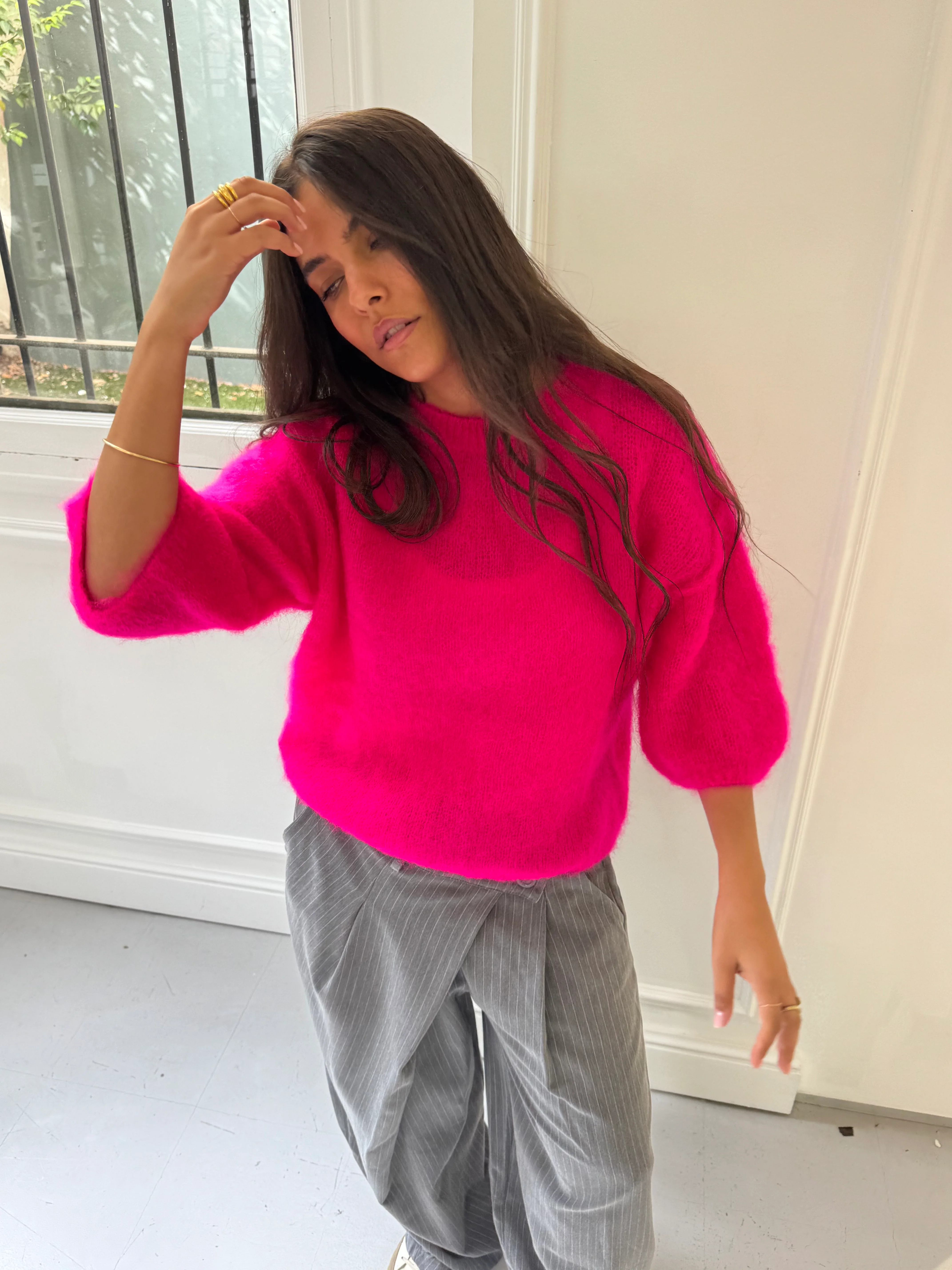 Pull 80% Mohair Jodie rose fuchsia - Image 3