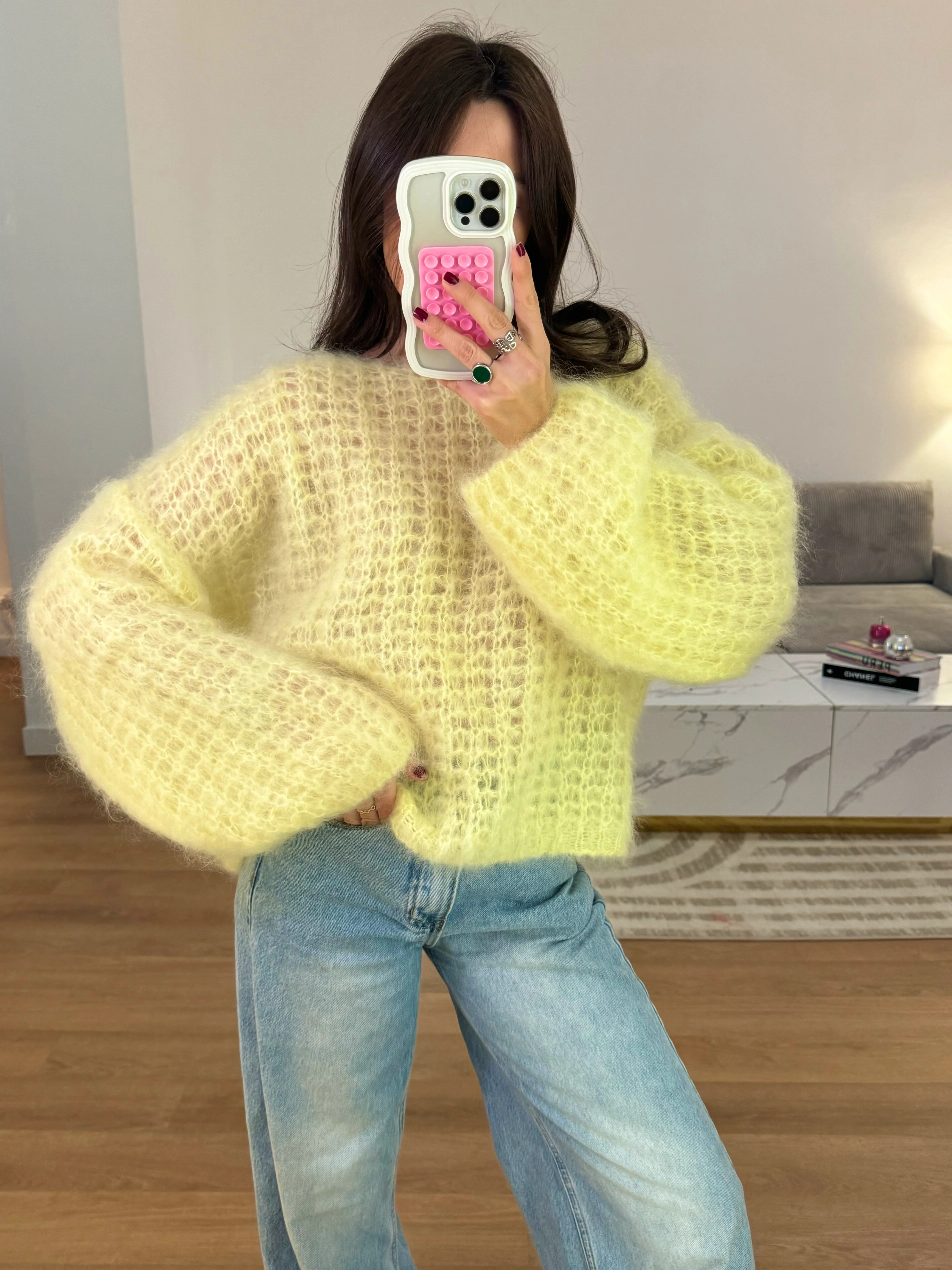 Pull 80% mohair Zoé jaune - Image 3