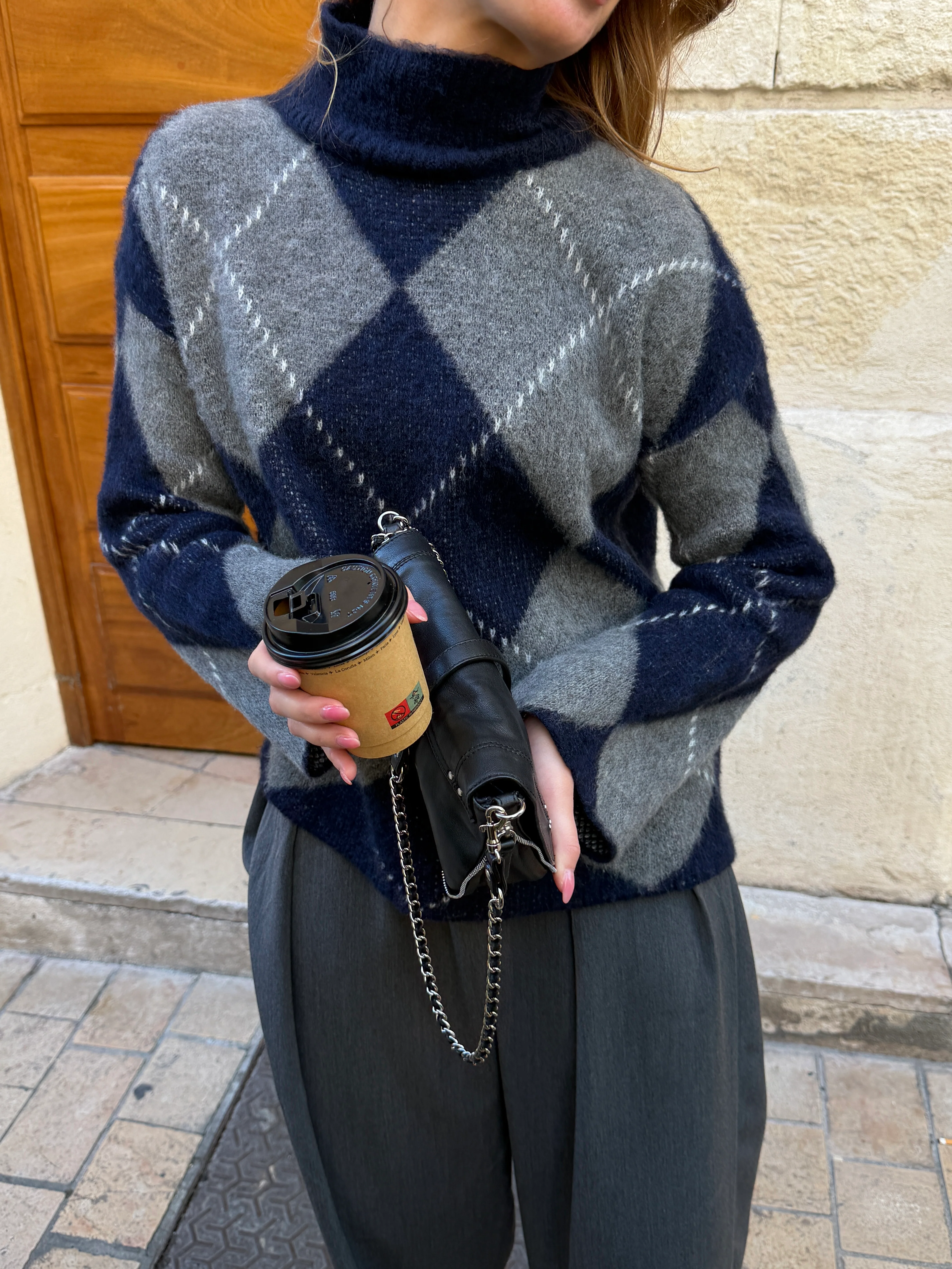 Pull Candice bleu marine et gris - Image 4