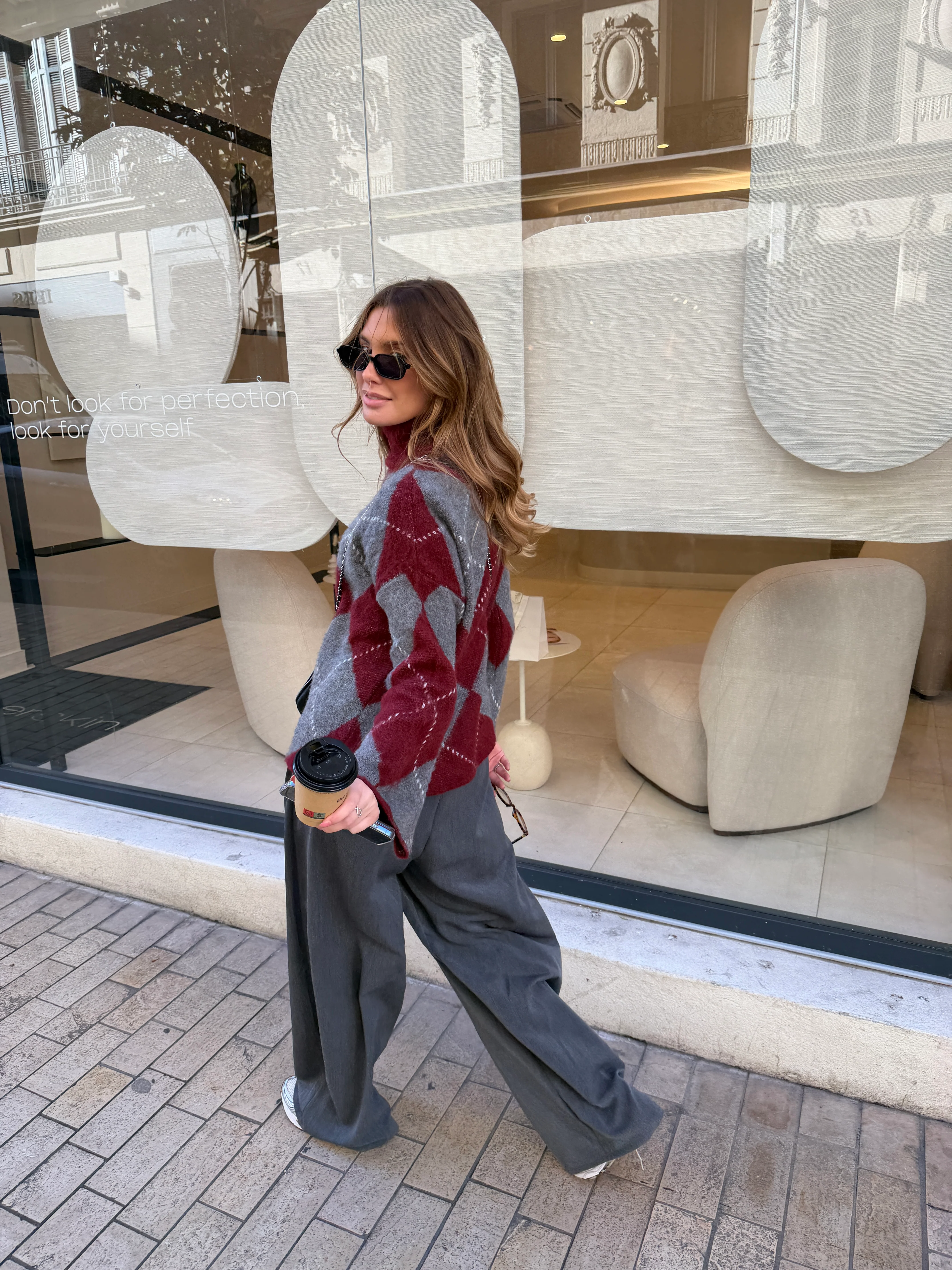 Pull Candice bordeaux et gris - Image 2