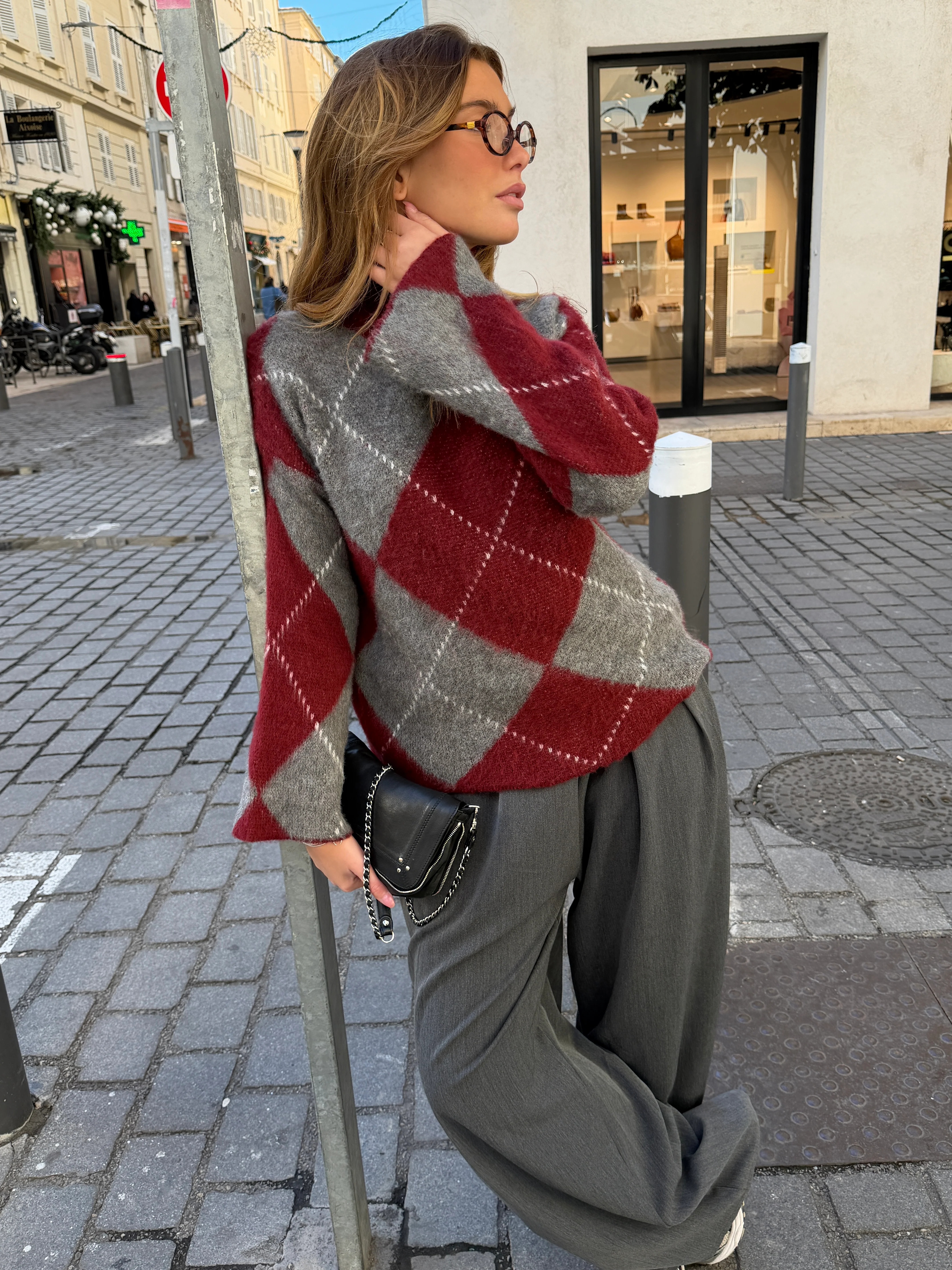 Pull Candice bordeaux et gris - Image 4