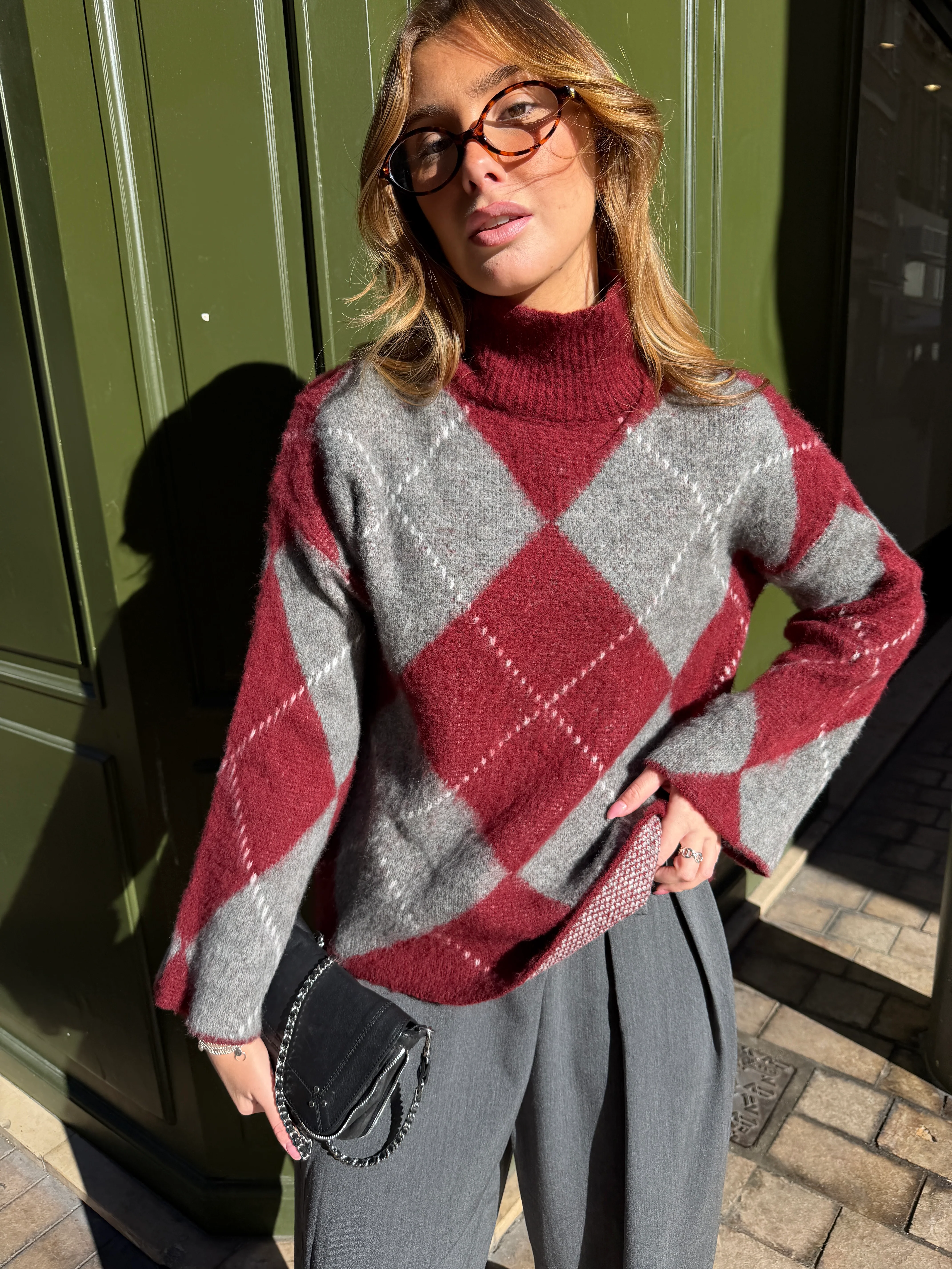 Pull Candice bordeaux et gris - Image 5