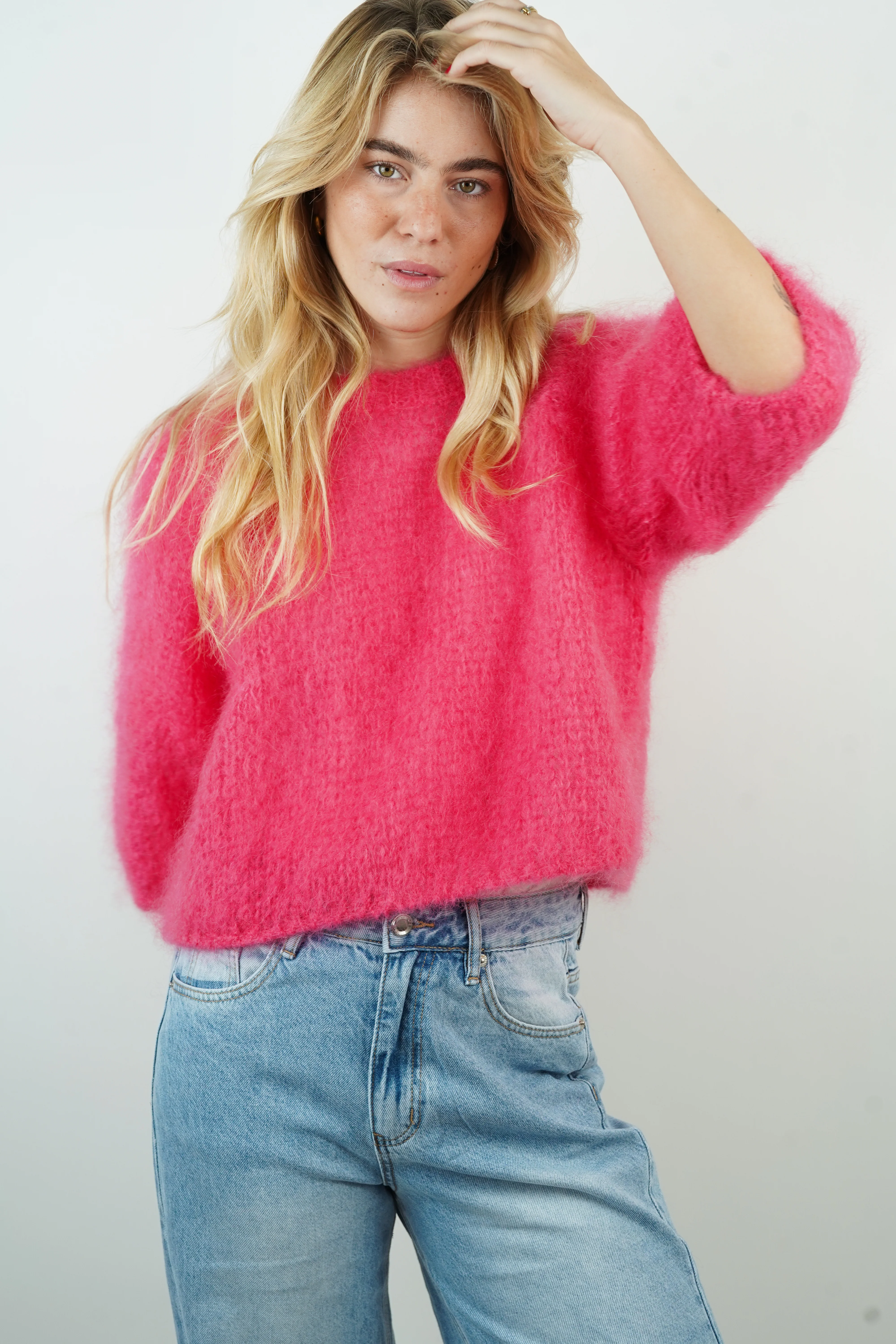 Pull manches courtes 80% mohair fuchsia - Image 3