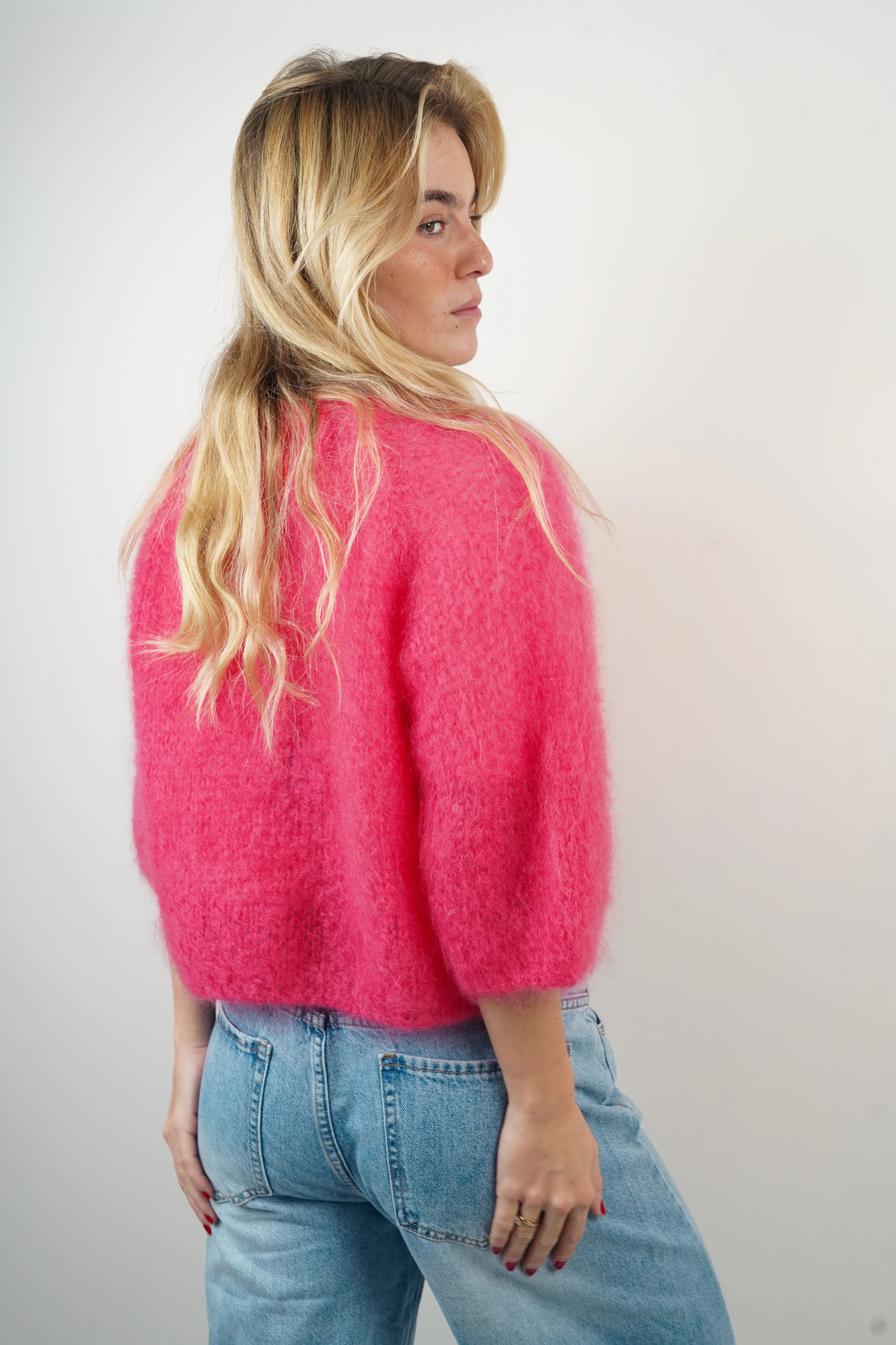 Pull manches courtes 80% mohair fuchsia - Image 4