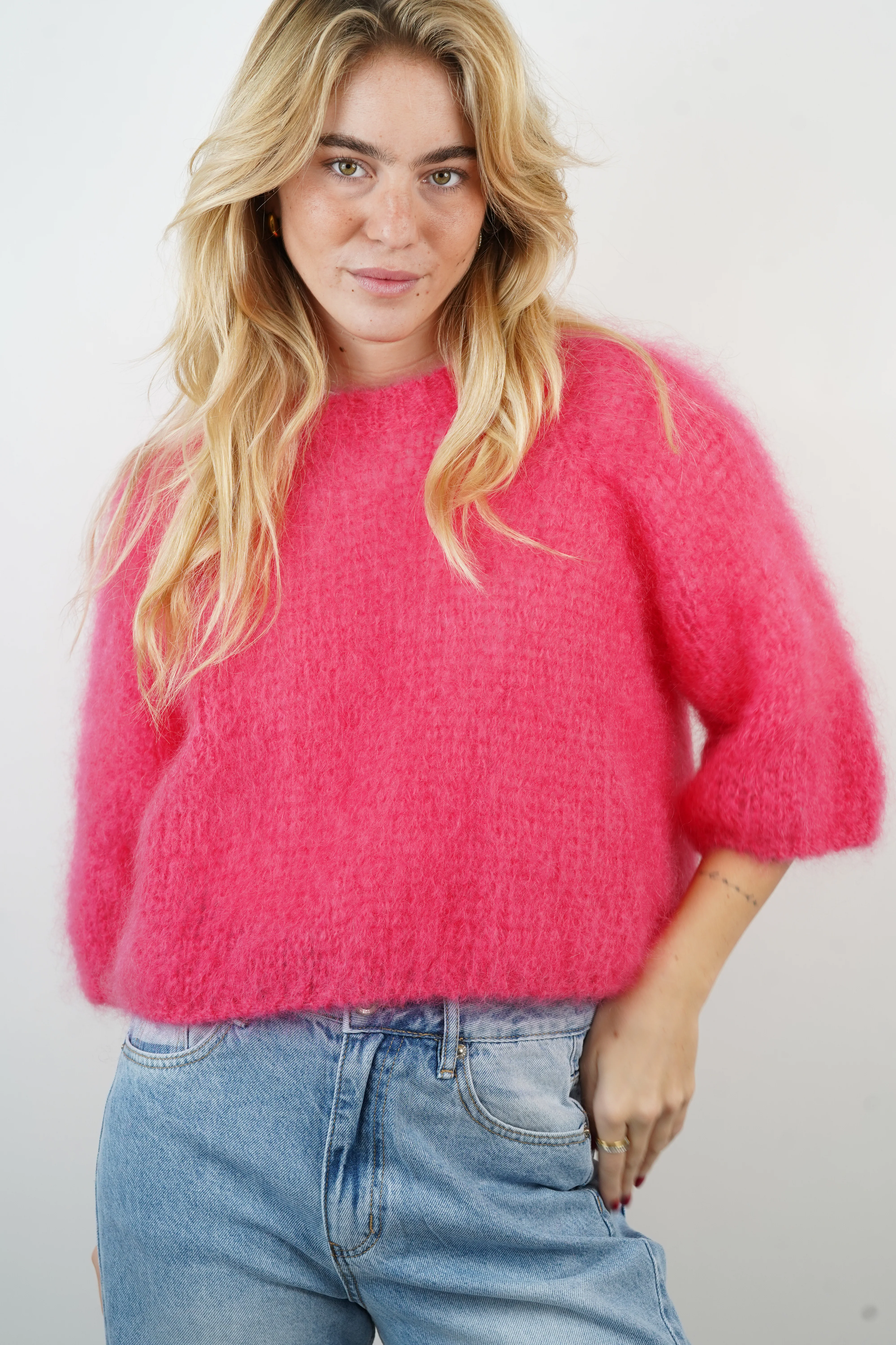 Pull manches courtes 80% mohair fuchsia - Image 5