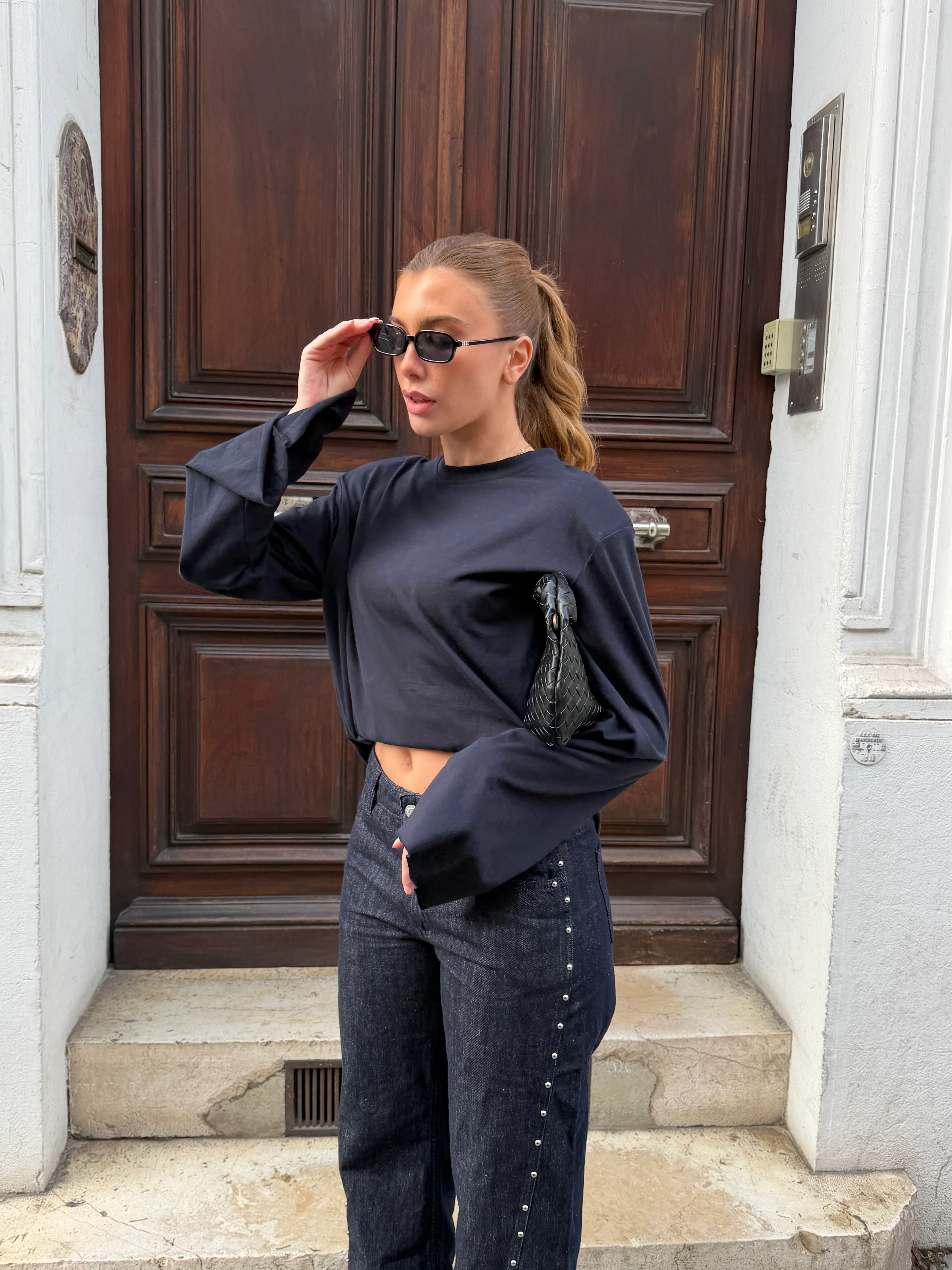 Tee-shirt Anouk bleu marine avec épaulettes
